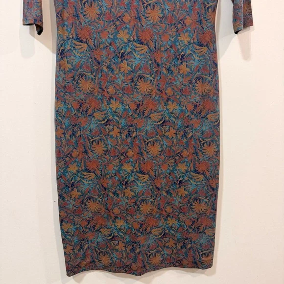 Peruvian Connection Pima Cotton Boat Neckline Neutral Floral Midi Dress Size M - Picture 5 of 10